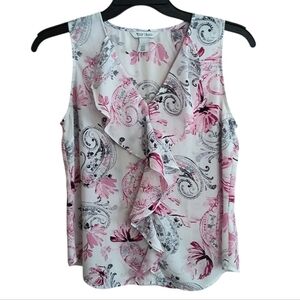 White House Black Market Paisley Print Ruffle Shell Tank Top Blouse Size S